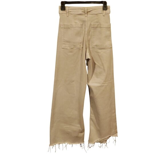 Zara Marine Straight Jeans Cream High Rise Wide Leg Raw Hem Minimalist Pants 4 - Picture 2 of 3